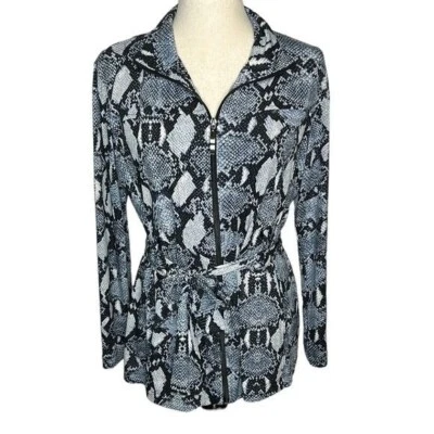 Chico's Jacket Women's Medium Snake Print Belted Full Zip Stretch Jacket - Image 1 of 4