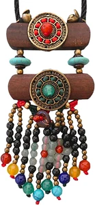 Bohemian Beaded Necklace for Women Long Boho Pendant Wood Mala Beads Wooden Stra - Picture 1 of 12