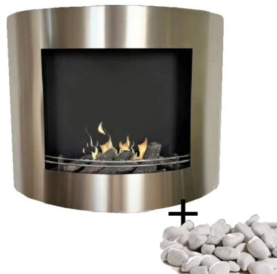 Biocamino bioetanolo Bio camino al bioetanolo fd60s argento + pietre decorative - Immagine 1 di 4