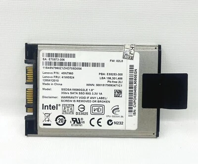 INTEL 80GB SSD SSDSA1MH080G2LE 1.8  SATA 1.8" 3Gb/s - Image 1 of 2