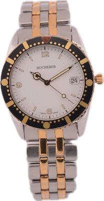 Винтажные мужские кварцевые наручные часы 36 мм Bucherer 955.711 швейцарская сталь двухцветные - Изображение 1 из 4