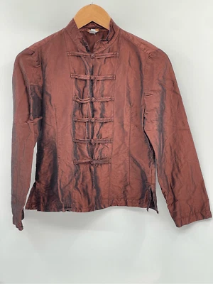 Dosa Silk Blouse Top Women Size XS 1 Cheongsham Maroon Brown Long Sleeve - Image 1 of 4