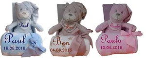 Baby Kinder Teddy Set 3teilig Babydecke mit Namen bestickt rosa blau beige Taufe - Bild 1 von 4