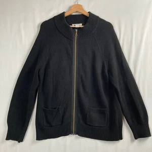 Pendleton Knit Full Zip Cardigan Sweater Sz Large Black Pockets 100% Cotton - Picture 1 of 8