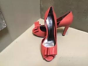 INC NEW D'orsay open toe pump LEATHER heel sandals shoes BOW  CORAL 6,5 US - Picture 1 of 7