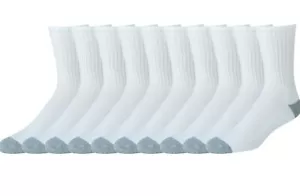 Men's Cotton Half Cushioned Crew Socks, 10 Pairs, White - Picture 1 of 2