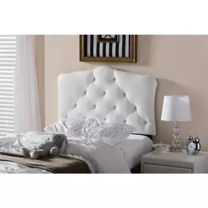 Twin Upholstered Headboard White Faux Leather Tufted Scalloped Design - Picture 1 of 9