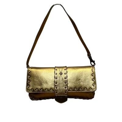 Michael Kors Women’s Gold Metallic Leather Stitch Detailing Shoulder Bag Size S - Image 1 of 4