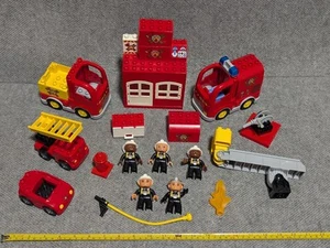 LEGO DUPLO LOT VEHICLES FIGURES FIRE Truck RESCUE Firemen Engine Station Parts - Picture 1 of 8