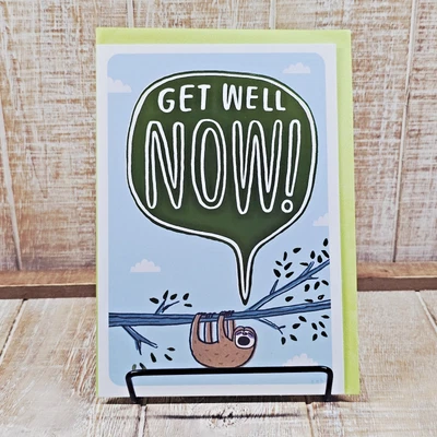 Hallmark Get Well Greeting Card Blue Green Sloth Now Soon - Image 1 of 4
