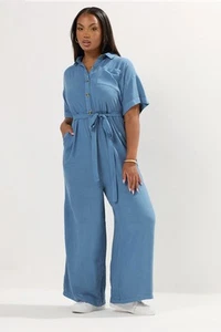 Yours Curve Women's Plus Size Wide Leg Chambray Jumpsuit - Picture 1 of 7
