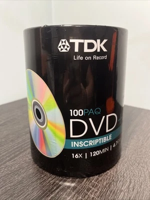 TDK DVD + R Recordable 1-16x 4.7GB 100 PACK Spindle Blank Factory Sealed - Image 1 of 3