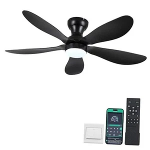 44 Inch Modern Flush Mount Ceiling Fan with Lights, Remote/APP 44 IN Black - Picture 1 of 7