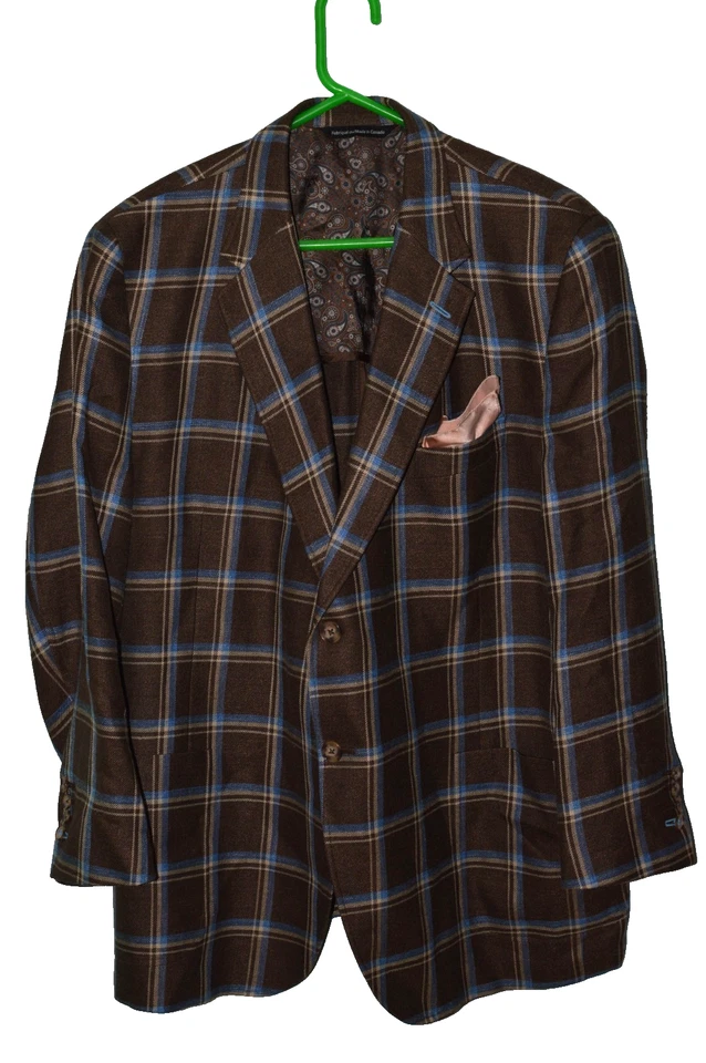 52R Luxury Linen Wool Silk SCABAL COPPLEY Surgeon Brown Windowpane blazer jacket - Image 1 of 4
