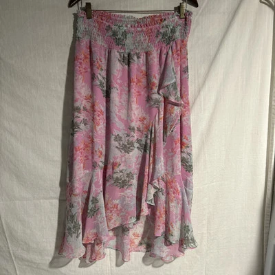 Vince Camuto medium Floral Partial Wrap skirt elastic waist pink High Low Foto 1 de 4