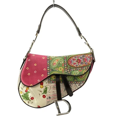 Auténtico Bolso de Hombro DIOR/ChristianDior Sillín - Cuero Satinado Verde Rosa Crema Foto 1 de 4