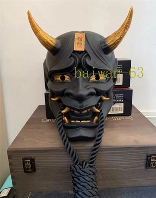 Japanese Hannya Devil Demon Oni Samurai Prajna Cosplay Black Mask Halloween Prop - Image 1 of 4