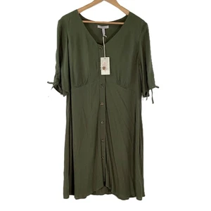 Bravissimo Khaki Green Button Front V-Neck Tea Dress UK 18 NWT £60 - Picture 1 of 9