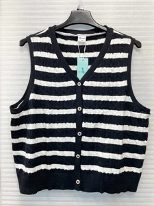 Wiholl Pullover Zopfmuster Knopfleiste Pulli Weste Damen XXL schwarz weiß gestreift - Bild 1 von 8