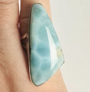 Anello Vintage Larimar Pectolite Argento Sterling Alta Qualità Tranquillità Oceanica Tg 8 - Foto 1 di 8