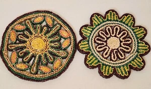 Pair Of Vintage Hot Pad Pot Holder Woven Rattan Raffia Wicker Straw Trivets - Picture 1 of 15