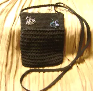 CHATEAU SCHWARZ GEHÄKELT STRICK PERLEN SCHMETTERLINGE REISSVERSCHLUSS HANDTASCHE CROSSBODY - Bild 1 von 10