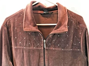 MIRROR IMAGE FULL ZIP JACKET WOMENS 2X BROWN VELOUR JEWEL ACCENTS 💗EUC💗 - Picture 1 of 6