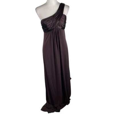 David's Bridal 单肩打褶换装连衣裙女式 6 棕色缎面和雪纺 — 第 1/4 张图片