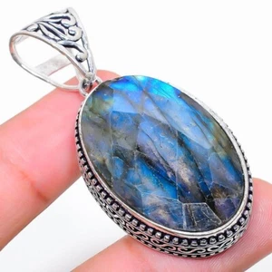 Fire Labradorite Gemstone Handmade 925 Sterling Silver Jewelry Pendant Sz 2.1" - Picture 1 of 1