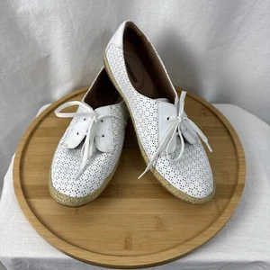 Clark’s Reeney Rita Sneakers Cream Perforated Leather Espadrille Shoes 10 M - Picture 1 of 14