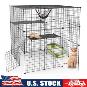 Cat Cage Enclosure Indoor DIY Cat Playpen Detachable Metal Wire Kennels Crate - Picture 1 of 15