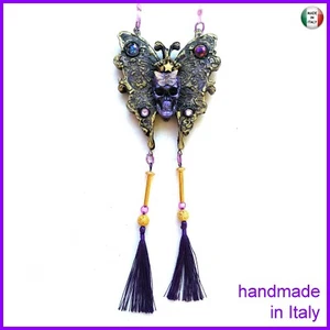 Gioiello Art Deco Nouveau Collana Pendaglio Falena Farfalla Teschio Bigiotteria - Picture 1 of 24
