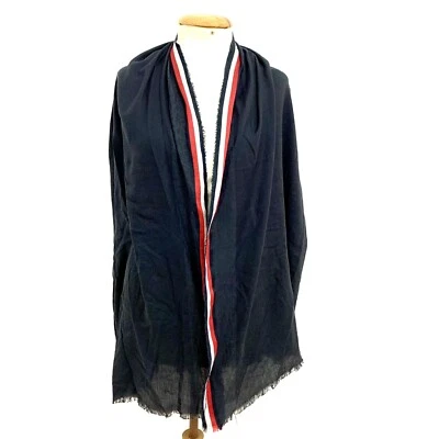 Tommy Hilfiger Negro Bufanda Envoltura 76x23" Unisex Rayas Flecos OS Informal #A49 Foto 1 de 3