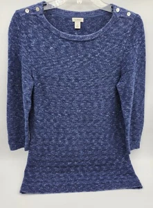 LL Bean Rundhalsausschnitt blau/weiß marmoriert 3/4 Ärmel Baumwolle Strickpullover Größe Small - Bild 1 von 10