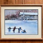 Steve Polomchak Amish Skaters Winter Skiers Lithograph Color Offset Print