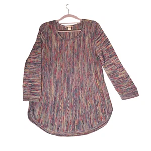 Christopher Banks Tunic Sweater Womens XL Purple Multi Stripe Open Knit Boho - Picture 1 of 11