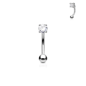 CZ Set Surgical Steel Curve Barbell Eyebrow Ring Lip Rook Snug Piercing 16G - Picture 1 of 9