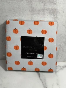 Cynthia Rowley Halloween Orange Pumpkins FULL Sheet Set Cozy Fall Bedding - Picture 1 of 6