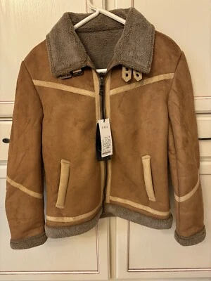 美丽的 Shuzifenggu Cognac Sherlin 麂皮飞行员轰炸机夹克 XXS 全新带标签 — 第 1/4 张图片