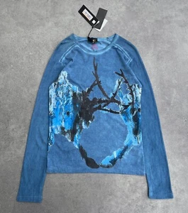 2000's Roberto Cavalli JUST CAVALLI Designer Printed L/S Top Y2K Blue Size 48/M - Picture 1 of 20