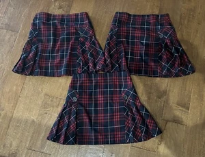Lands’ End Uniform Girls Side Pleat Plaid Skort Red/Blue Above Knee Sz 10 Slim - Picture 1 of 2