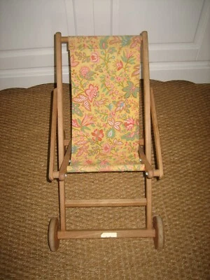 Jouet ancien Poussette Chaise en Bois poupée baigneur DEJOU - Photo 1/4