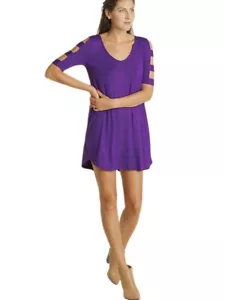 Purple Banded Sleeve Dress with Scalloped Hem - Large - FINAL SALE - Picture 1 of 4