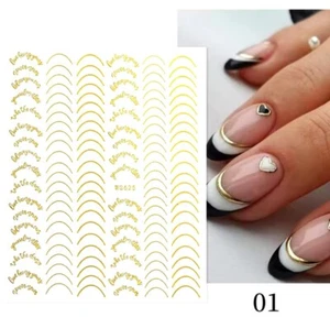 Luxury Gold French Line Nail Design Stripes 3D Upbeat Inspirational Sayings Fun - Picture 1 of 1