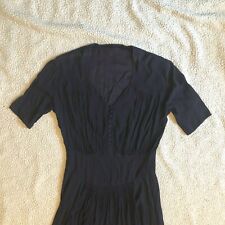 1930s Dress Navy Blue Rayon 30s Ruching Covered Buttons 30s 1940s 40s