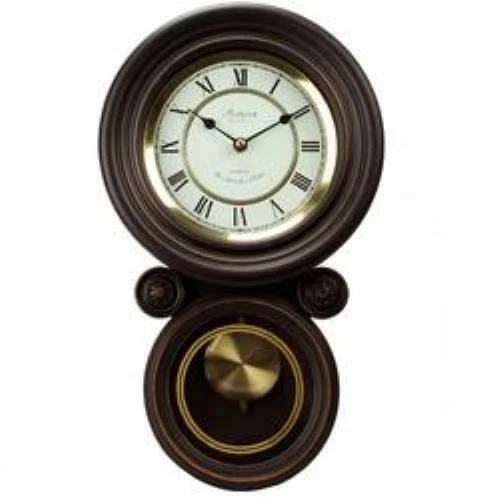 Bedford Clock Collection BED1235BLK Contemporary Round Wall Clock with Pendulum