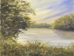 Lake Landscape 002 Watercolor 8"x10" Print, Unframed - Picture 1 of 3