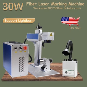 Máquina de marcado láser de fibra Raycus 30W QB EzCad2 extractor de humos eje giratorio EE. UU. - Imagen 1 de 17