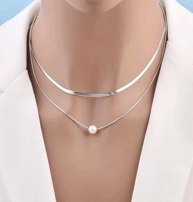 Coppia Collane Snake E Perla ACCIAIO INOSSIDABILE - Immagine 1 di 4