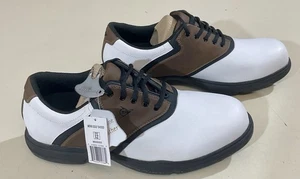 Unused New Mens 12 Dunlop Saddle  Premium White Brown Leather Golf Spike Shoes - Picture 1 of 11